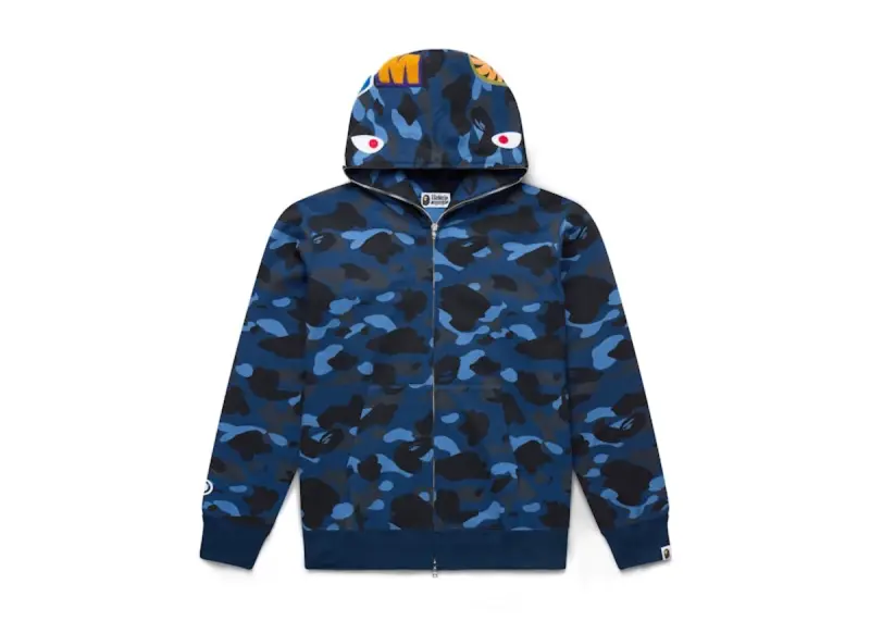 The BAPE Shark Full-Zip Hoodie — Blue Camo in natural light. That's it, that's the post