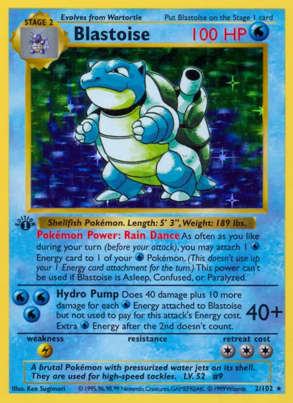 Rotation check. The Blastoise Base Set Holo 2/102 walks this week